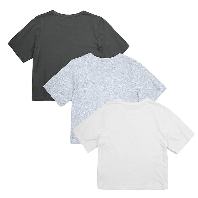 Dark Charcoal-Grey Heather-White - Back - Cotton Soul Womens-Ladies Plain Boxy Crop T-Shirt (Pack of 3)