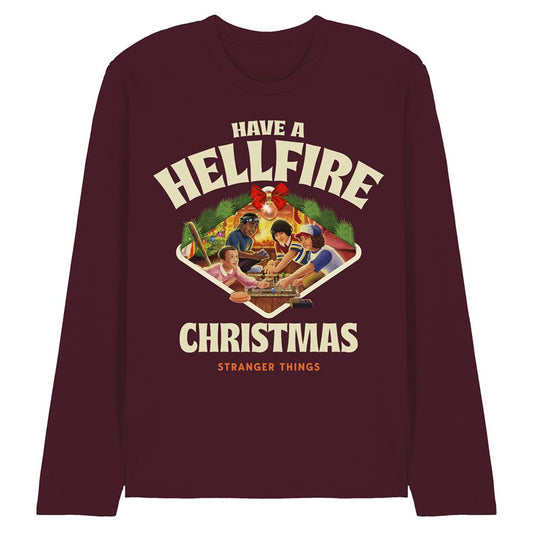 Burgundy - Front - Stranger Things Unisex Adult Have A Hellfire Game Board Long-Sleeved Christmas T-Shirt