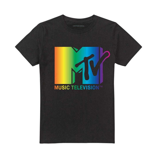 Black - Front - MTV Unisex Adult Rainbow Logo T-Shirt