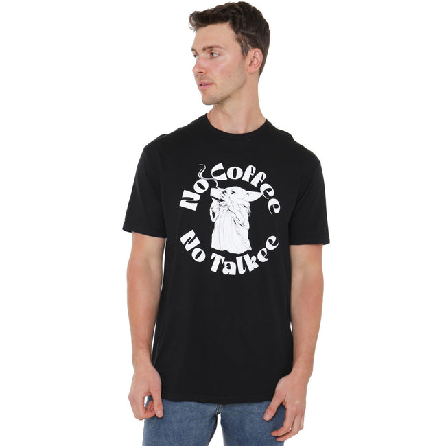 Black - Side - Star Wars Mandalorian Mens No Coffee No Talkie Grogu T-Shirt
