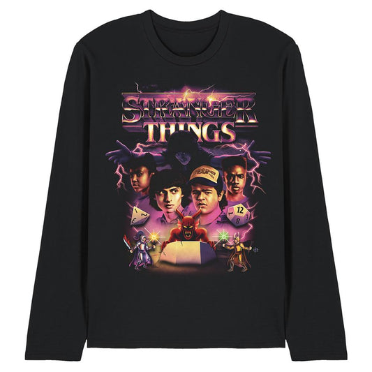 Black - Front - Stranger Things Unisex Adult Thunder Metal Band Group Shot Long-Sleeved T-Shirt