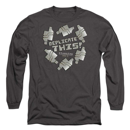 Charcoal - Front - Stargate SG-1 Unisex Adult Replicate This Long-Sleeved T-Shirt