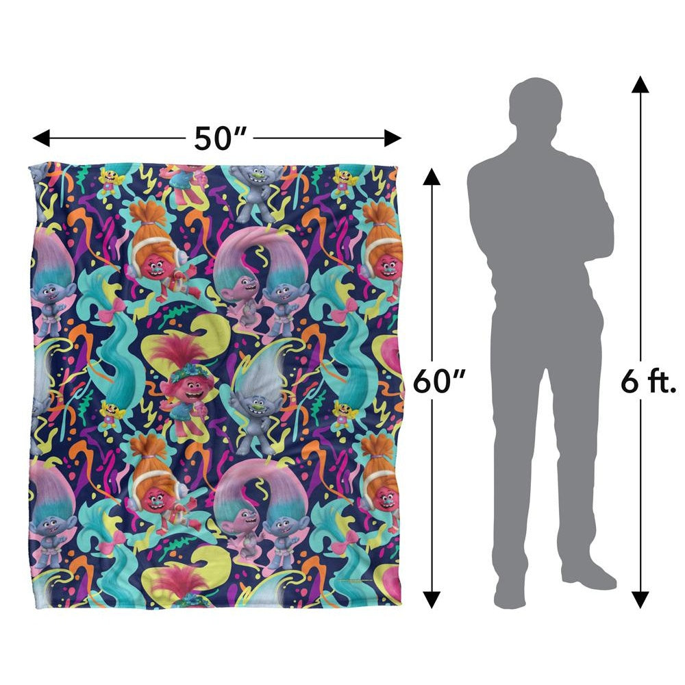Multicoloured - Side - Trolls Trippy Silky Patterned Soft Touch Blanket