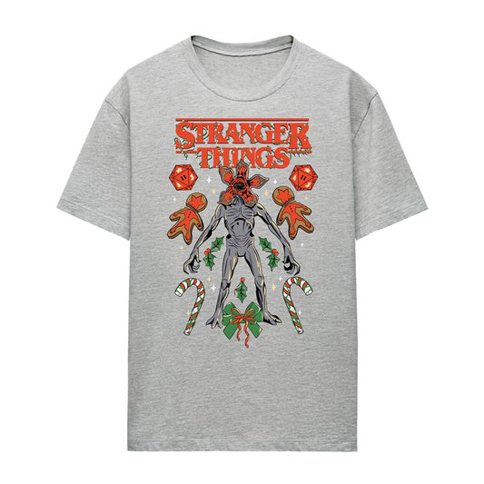 Athletic Heather - Front - Stranger Things Unisex Adult Demogorgon Dice, Canes & Cookies Christmas T-Shirt