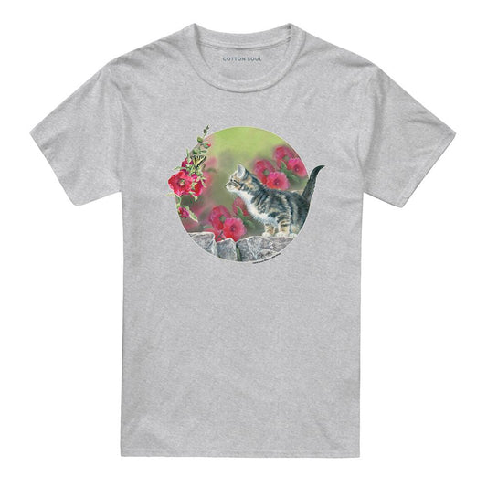 Athletic Heather - Front - Wild Wings Unisex Adult Floral Kitten T-Shirt