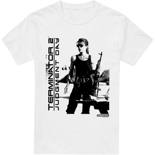 White - Front - Terminator 2 Mens Sarah Connor T-Shirt