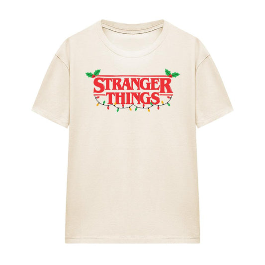 Natural - Front - Stranger Things Womens-Ladies Logo Christmas T-Shirt