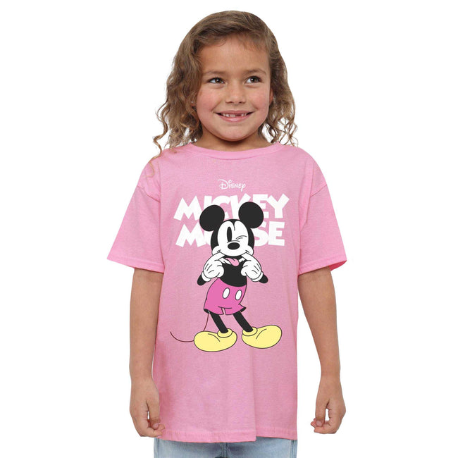 Light Pink - Side - Disney Girls Mickey Mouse Silly Face T-Shirt