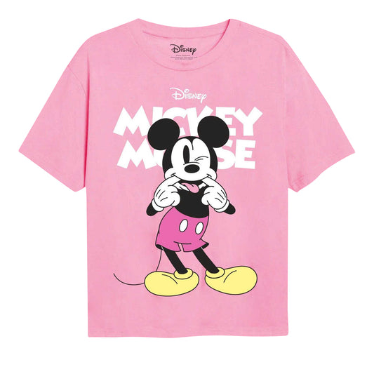 Light Pink - Front - Disney Girls Mickey Mouse Silly Face T-Shirt