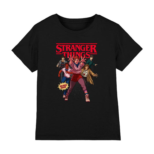 Black - Front - Stranger Things Childrens-Kids Final Stand Comic T-Shirt