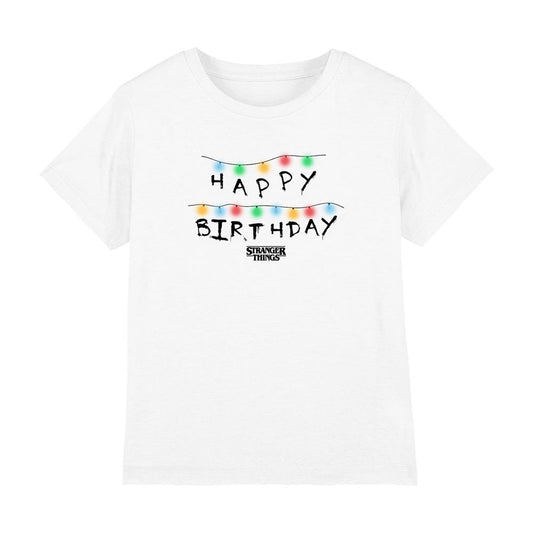 White - Front - Stranger Things Childrens-Kids Lights Happy Birthday T-Shirt