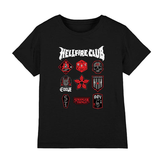 Black - Front - Stranger Things Childrens-Kids Hellfire Badge T-Shirt