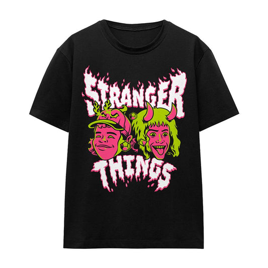 Black - Front - Stranger Things Womens-Ladies Eddie & Dustin T-Shirt