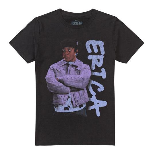 Black - Front - Stranger Things Unisex Adult Erica Neo Homage T-Shirt