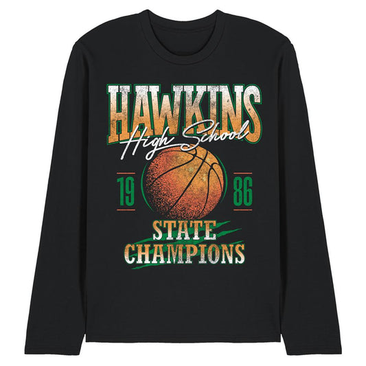 Black - Front - Stranger Things Unisex Adult Hawkins Champions Long-Sleeved T-Shirt