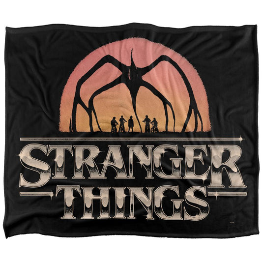 Black-Multicoloured - Front - Stranger Things Silky Sunset Logo Supersoft Throw