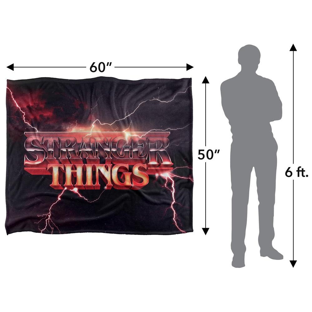 Black-Multicoloured - Side - Stranger Things Silky Lightning Logo Supersoft Throw