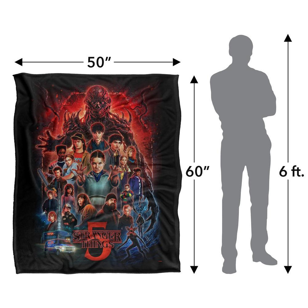 Black-Multicoloured - Side - Stranger Things 5 Silky Poster Supersoft Throw
