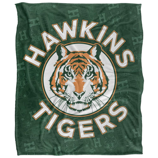 Green-White-Orange - Front - Stranger Things Hawkins Tigers Silky Supersoft Throw