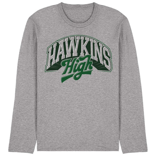 Athletic Heather - Front - Stranger Things Unisex Adult Hawkins High Logo Long-Sleeved T-Shirt
