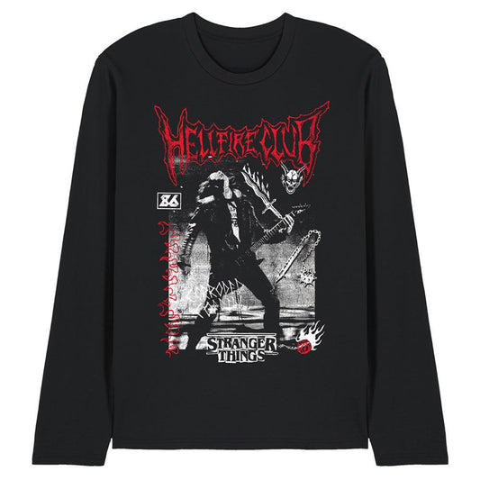 Black - Front - Stranger Things Unisex Adult Hellfire Eddie Long-Sleeved T-Shirt