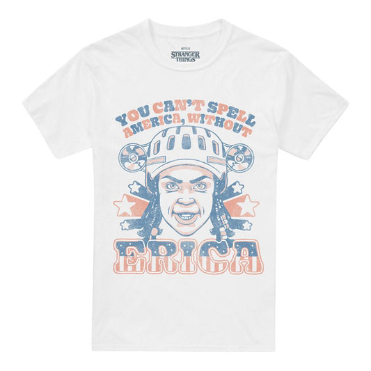 White - Front - Stranger Things Unisex Adult Erica America T-Shirt