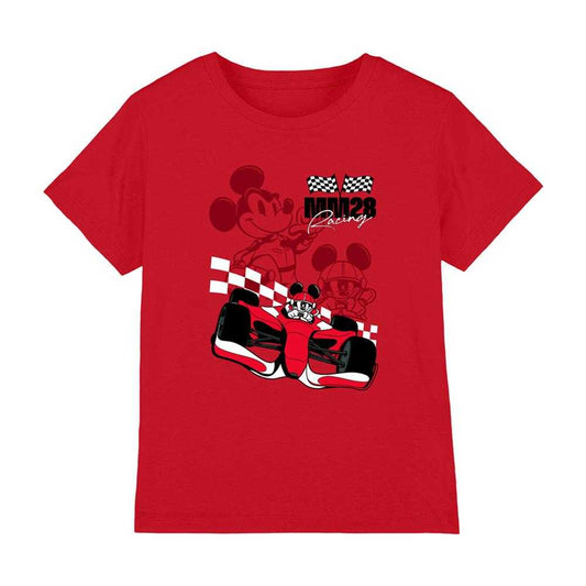Red - Front - Disney Childrens-Kids Mickey Mouse Racing Cars T-Shirt