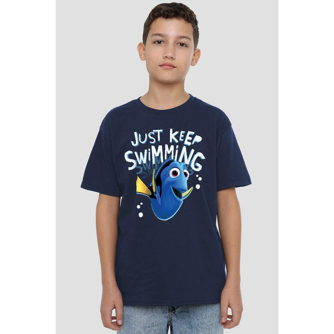 Navy - Side - Finding Nemo Childrens-Kids Just Keep Swimming Dory T-Shirt