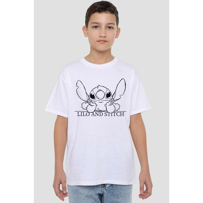 White - Lifestyle - Lilo & Stitch Childrens-Kids Relaxed Sketch T-Shirt