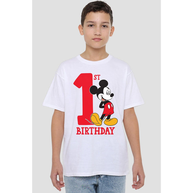 White - Lifestyle - Disney Childrens-Kids Mickey Mouse 1st Birthday T-Shirt