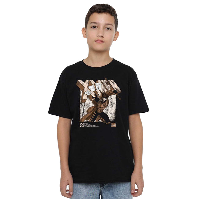 Black - Lifestyle - Marvel Childrens-Kids X-Men Gambit Infographic T-Shirt