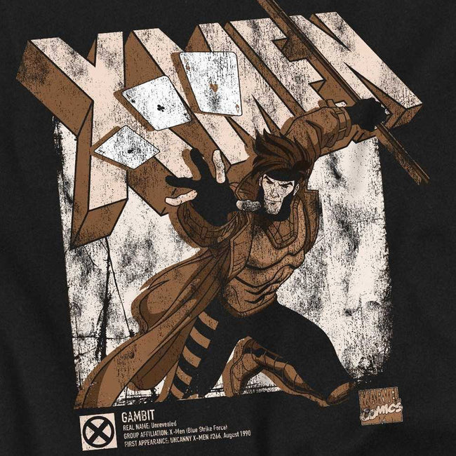 Black - Side - Marvel Childrens-Kids X-Men Gambit Infographic T-Shirt