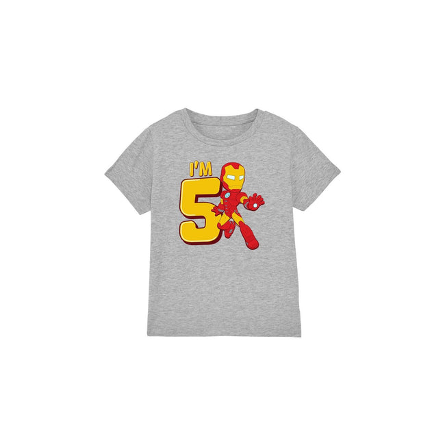 Sport Heather - Front - Iron Man Childrens-Kids Cute 5th Birthday T-Shirt