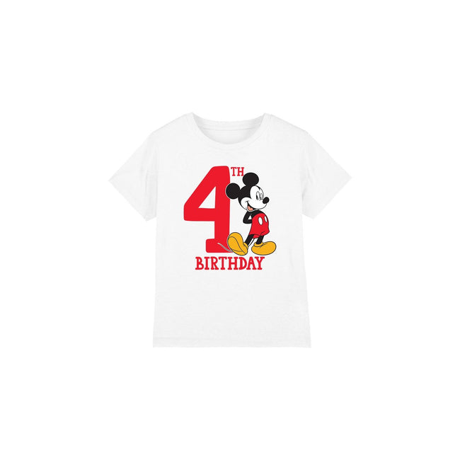 White - Front - Disney Childrens-Kids Mickey Mouse 4th Birthday T-Shirt