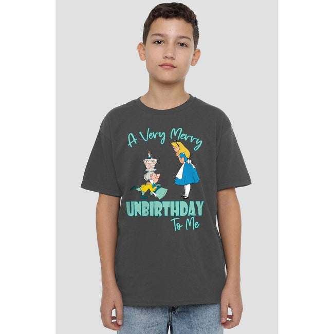 Charcoal - Lifestyle - Alice In Wonderland Childrens-Kids Very Merry Unbirthday To Me T-Shirt