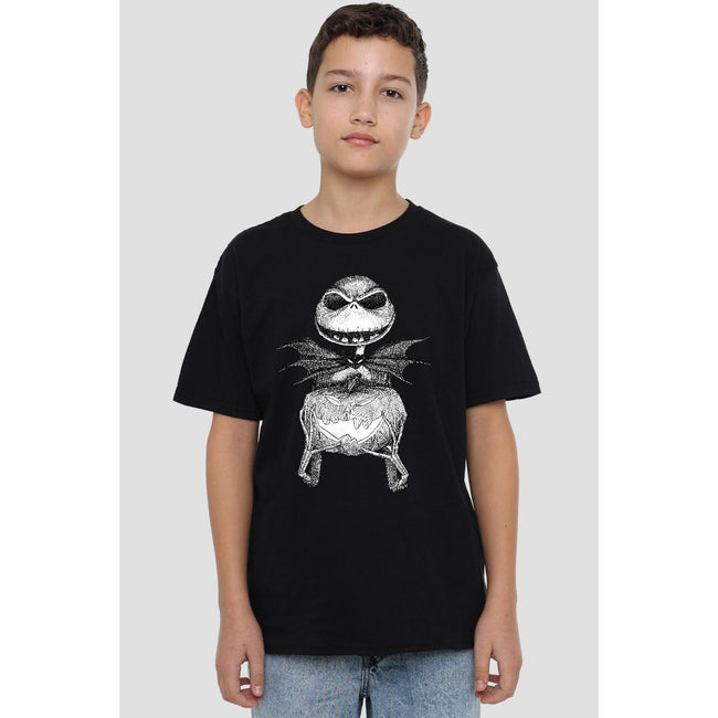 Black - Lifestyle - The Nightmare Before Christmas Childrens-Kids Jack Pumpkin Sketch T-Shirt