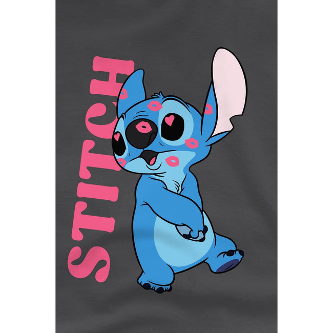 Charcoal - Side - Lilo & Stitch Childrens-Kids Covered In Kisses T-Shirt