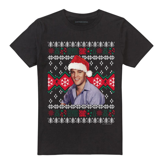 Black - Front - Elvis Presley Unisex Adult Ugly Christmas Sweater T-Shirt