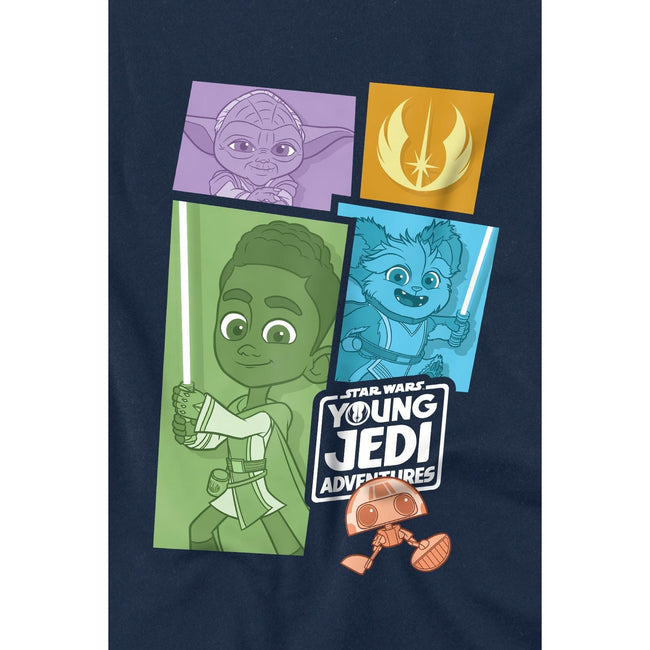 Navy - Side - Star Wars Childrens-Kids Young Jedi Adventure Blocks T-Shirt