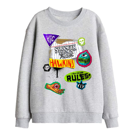 Athletic Heather - Front - Stranger Things: Tales from ´85 Childrens-Kids Scrapbook Icons Sweatshirt