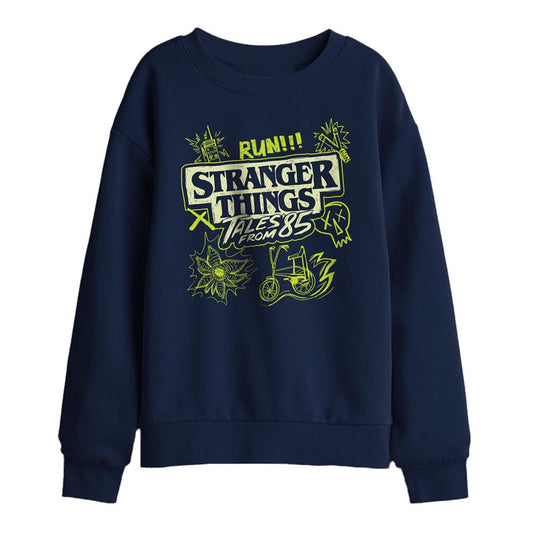 Navy - Front - Stranger Things: Tales from ´85 Childrens-Kids Graffiti Glow Sweatshirt