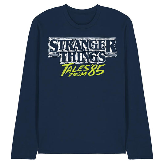 Navy - Front - Stranger Things: Tales from ´85 Unisex Adult Two Tone Logo Long-Sleeved T-Shirt