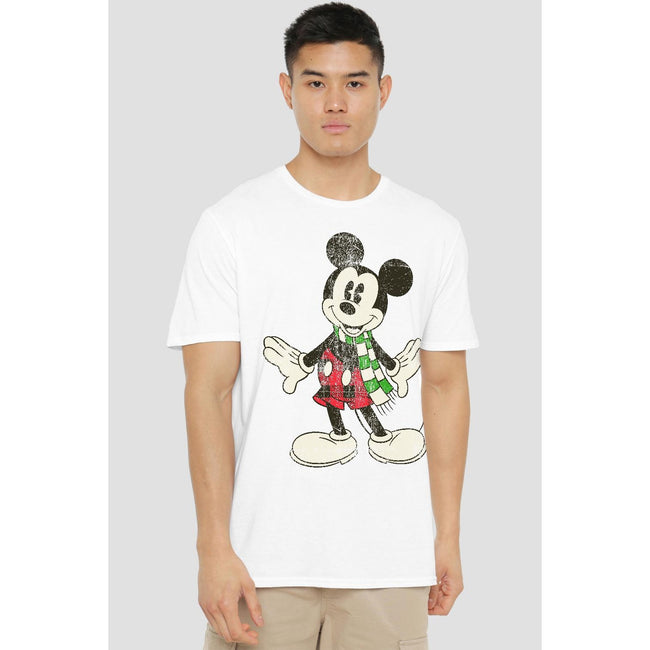 White - Lifestyle - Disney Mens Mickey Mouse Retro Scarf Christmas T-Shirt