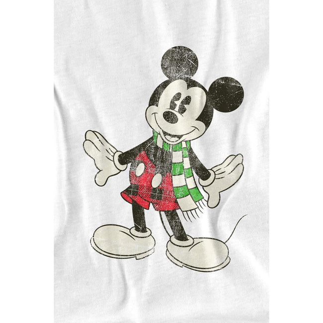 White - Side - Disney Mens Mickey Mouse Retro Scarf Christmas T-Shirt