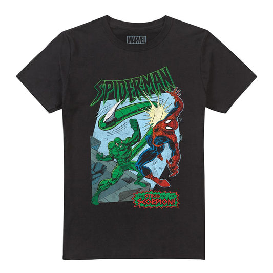 Black - Front - Spider-Man Unisex Adult Sting Of The Scorpion Retro T-Shirt