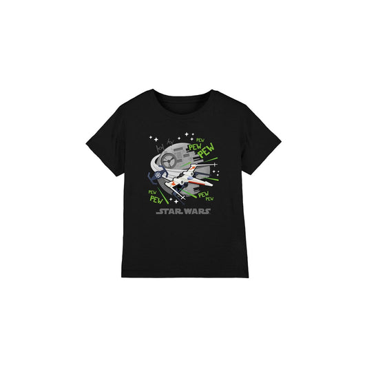 Black - Front - Star Wars Childrens-Kids Pew Pew X-Wing T-Shirt