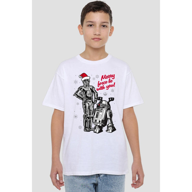 White - Lifestyle - Star Wars Childrens-Kids Merry Christmas Droids T-Shirt