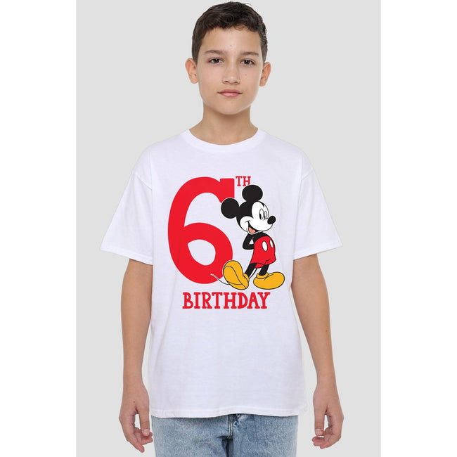 White - Lifestyle - Disney Childrens-Kids Mickey Mouse 6th Birthday T-Shirt