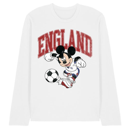 White - Front - Disney Unisex Adult England Mickey Mouse Football Long-Sleeved T-Shirt