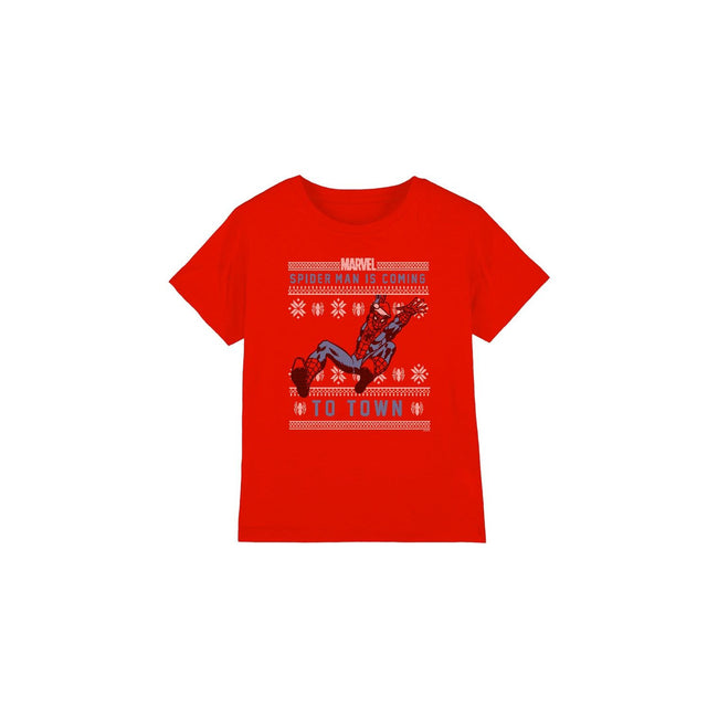 Red - Front - Spider-Man Childrens-Kids Christmas Sweater T-Shirt